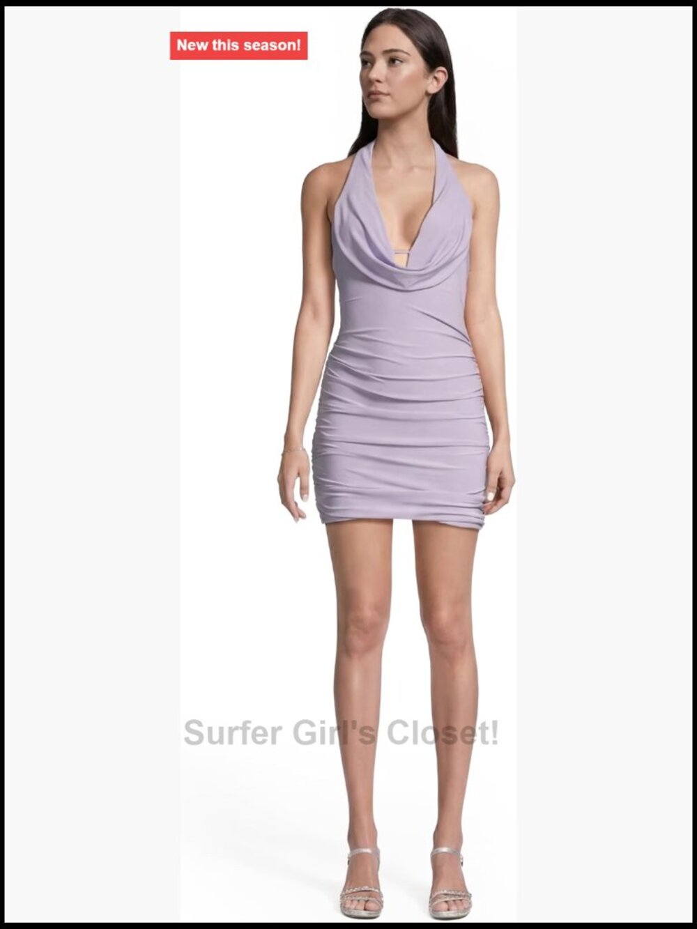 Draped Cowl Neck Ruched Bodycon Mini Dress Sleeveless Zip